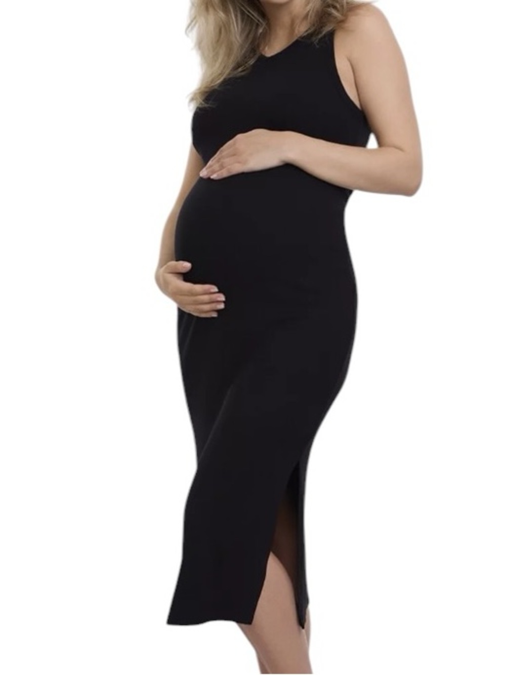 Motherhood Maternity black knit Racerback Tank maxi Dress size M Medium summer